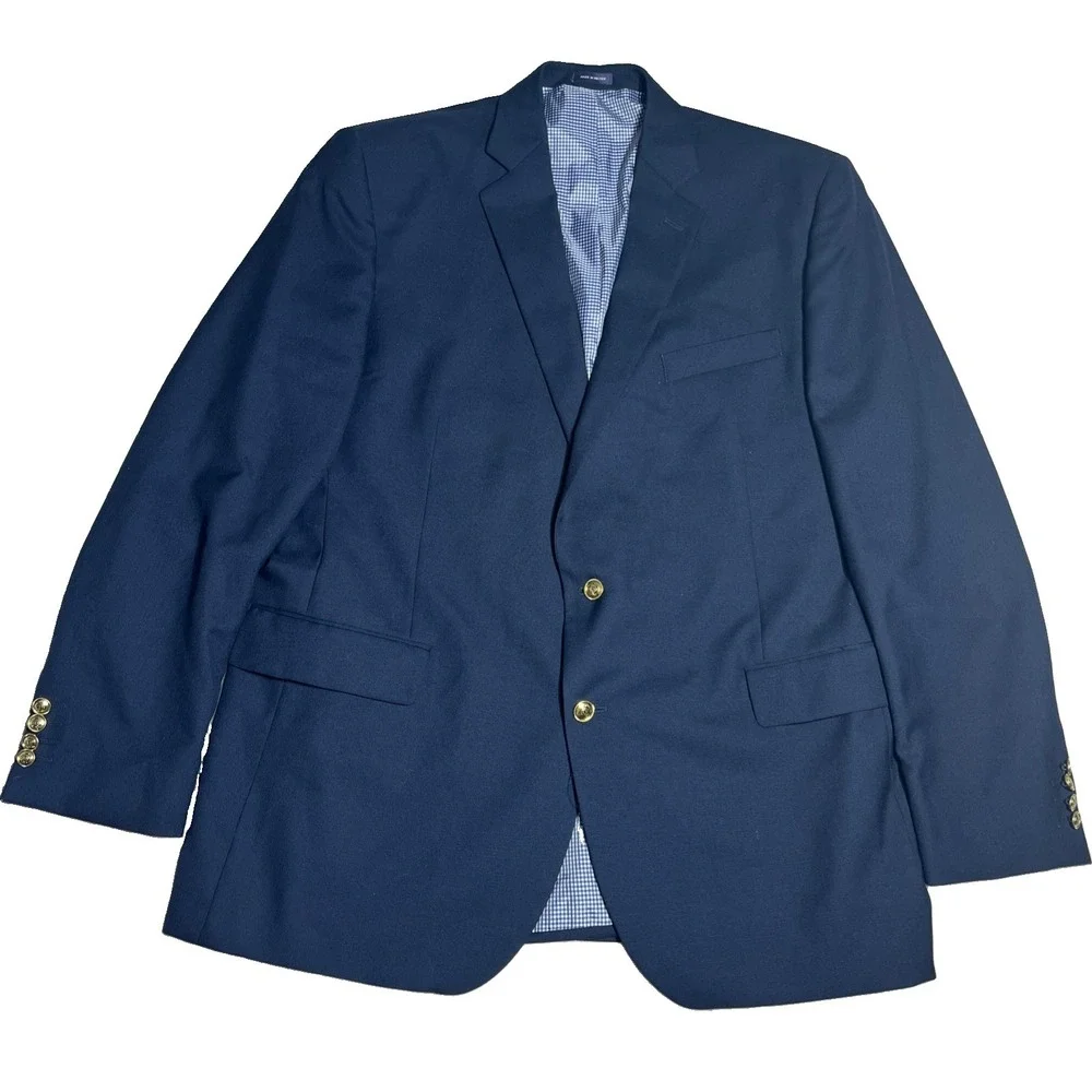 Stafford Wool Blazer Mens 48L Navy Blue 2 Gold Button Classic Executive Coat